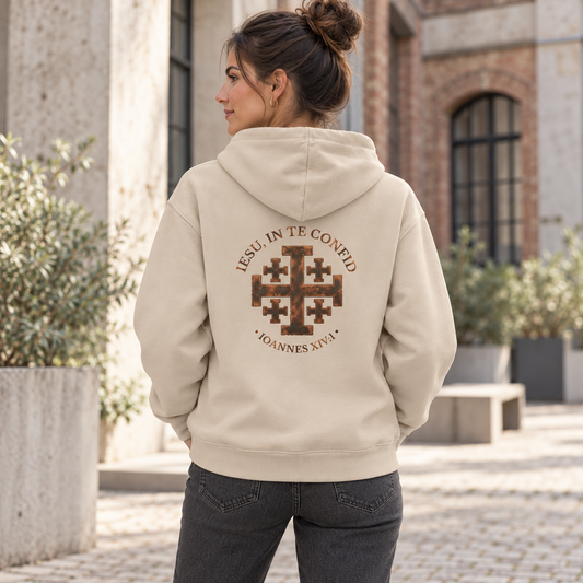 IESU, IN TE CONFIDO - Unisex Hoodie mit Jerusalemkreuz