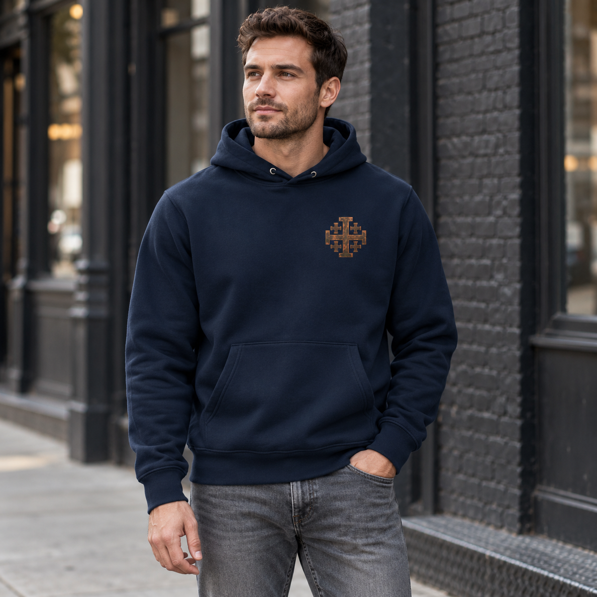 IESU, IN TE CONFIDO - Unisex Hoodie mit Jerusalemkreuz