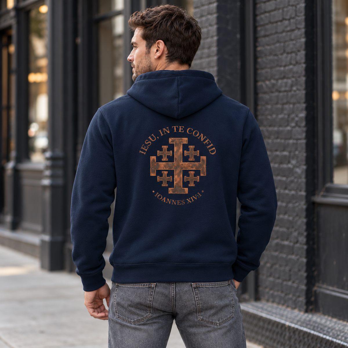 IESU, IN TE CONFIDO - Unisex Hoodie mit Jerusalemkreuz