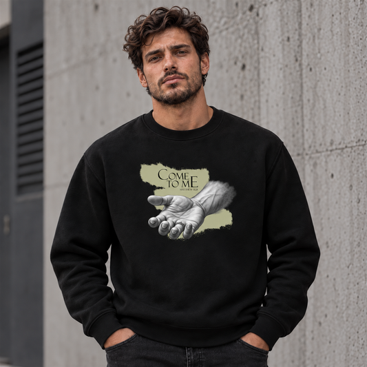 Come to Me – Unisex Bio-Pullover mit Handmotiv | Matthäus 11,28