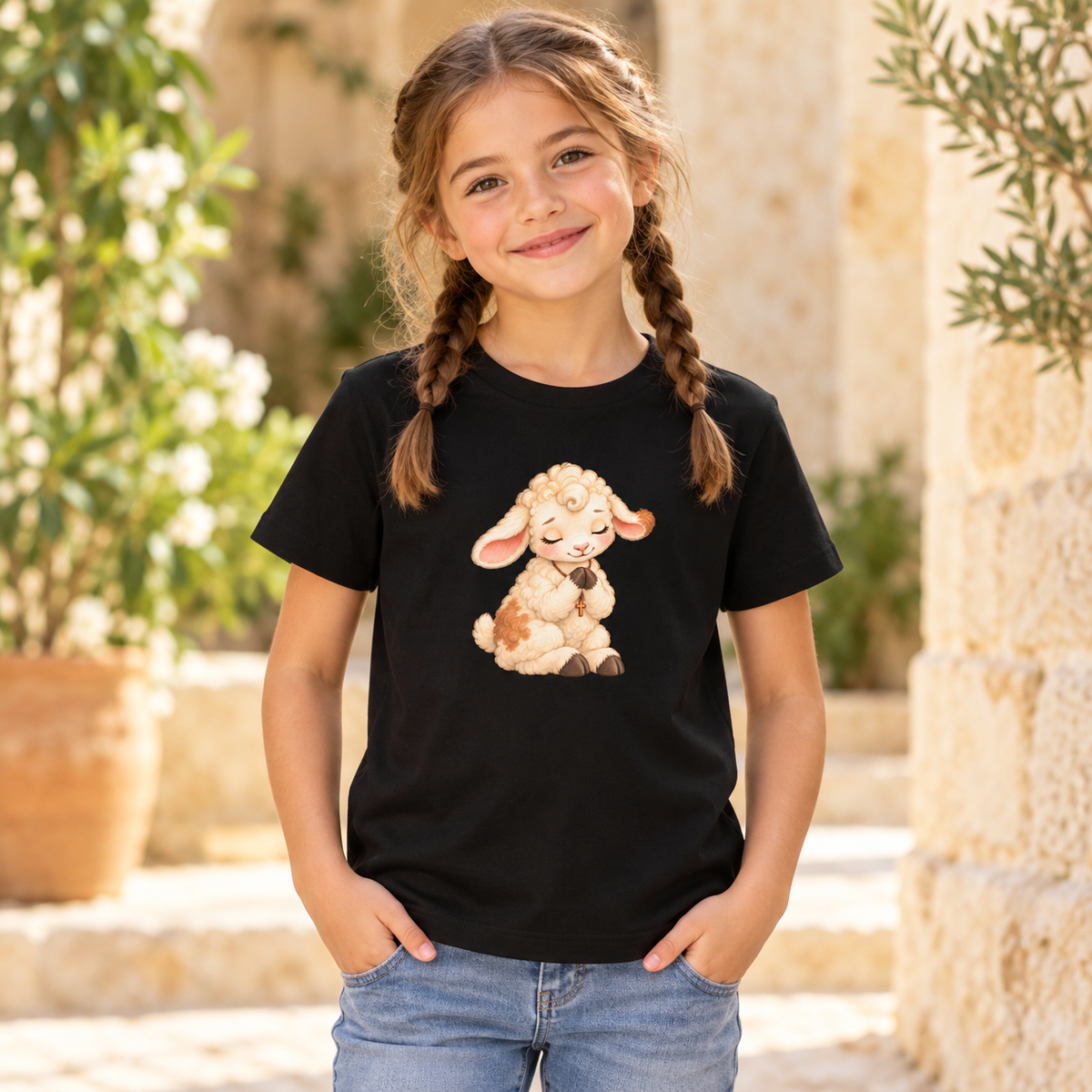 Faithful Lamb - Im Gebet geborgen - Bio-Baumwoll-T-Shirt für Kinder