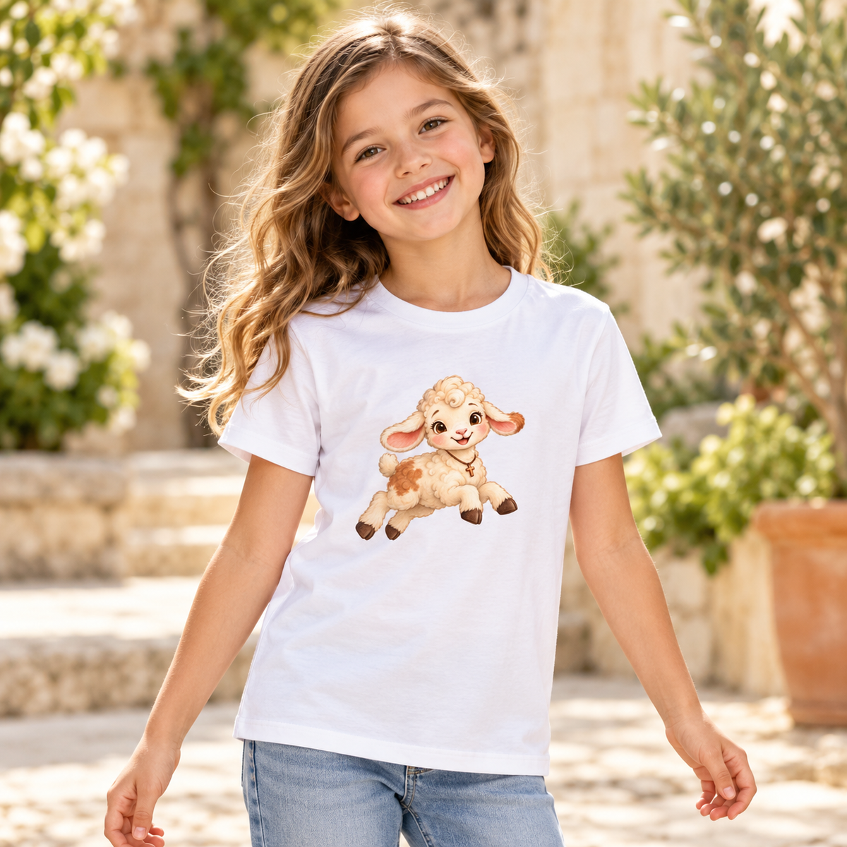 Faithful Lamb - Ein Sprung voller Freude - Bio-Baumwoll-T-Shirt für Kinder